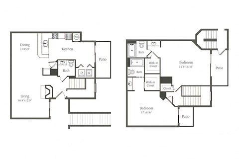 Floor plan for 2 beds, 2.5 baths, 1247 sqft